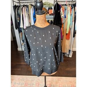 Anthropologie Mo:Vint Black Polka Dot 3/4 Sleeve Blouse Top Small